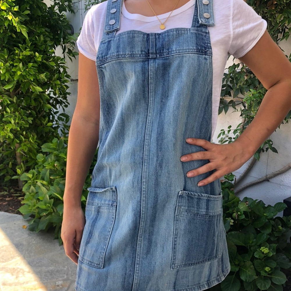 Denim overall mini dress